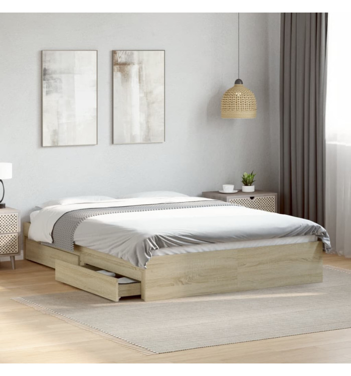Cadre de lit avec tiroirs sans matelas chêne sonoma 140x200 cm | Mobilier & Déco