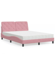Lit avec matelas rose 120x200 cm velours | Mobilier & Déco