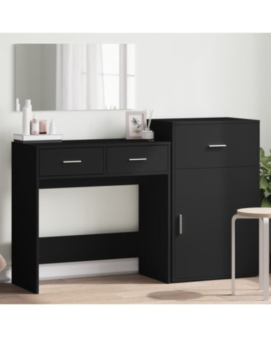 Ensemble de coiffeuse 3 pcs noir bois d'ingénierie | Mobilier & Déco