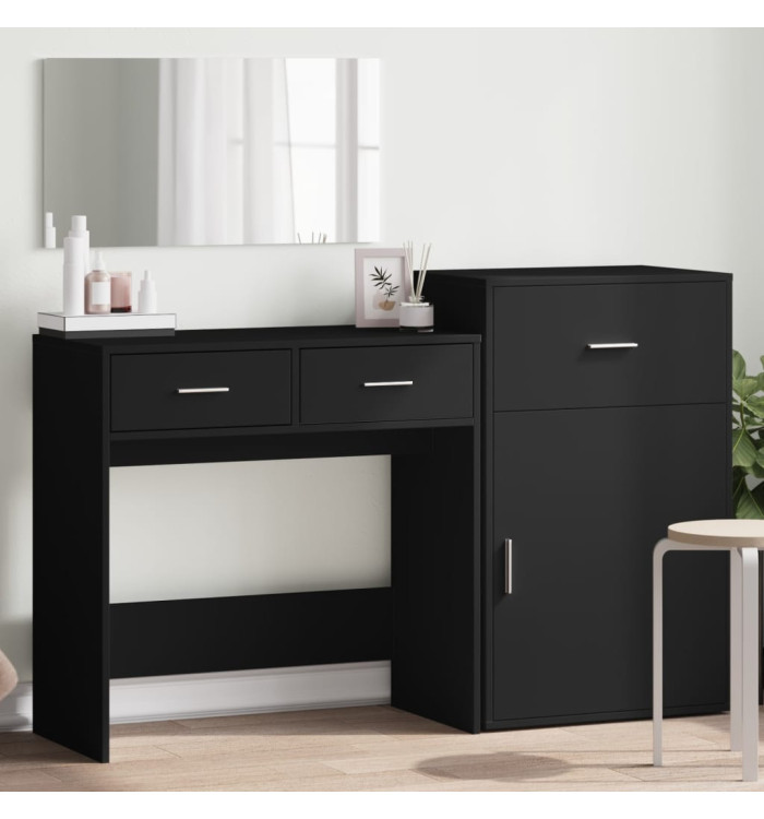 Ensemble de coiffeuse 3 pcs noir bois d'ingénierie | Mobilier & Déco