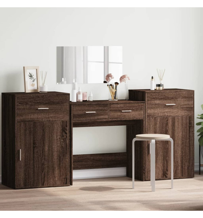 Ensemble de coiffeuse 4 pcs chêne marron bois d'ingénierie | Mobilier & Déco