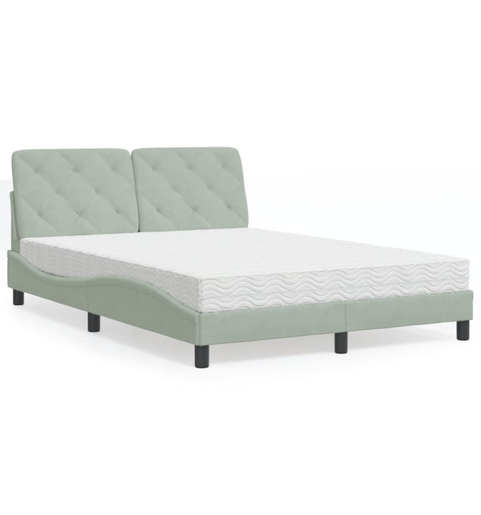 Lit avec matelas gris clair 140x200 cm velours | Mobilier & Déco