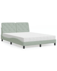 Lit avec matelas gris clair 140x200 cm velours | Mobilier & Déco