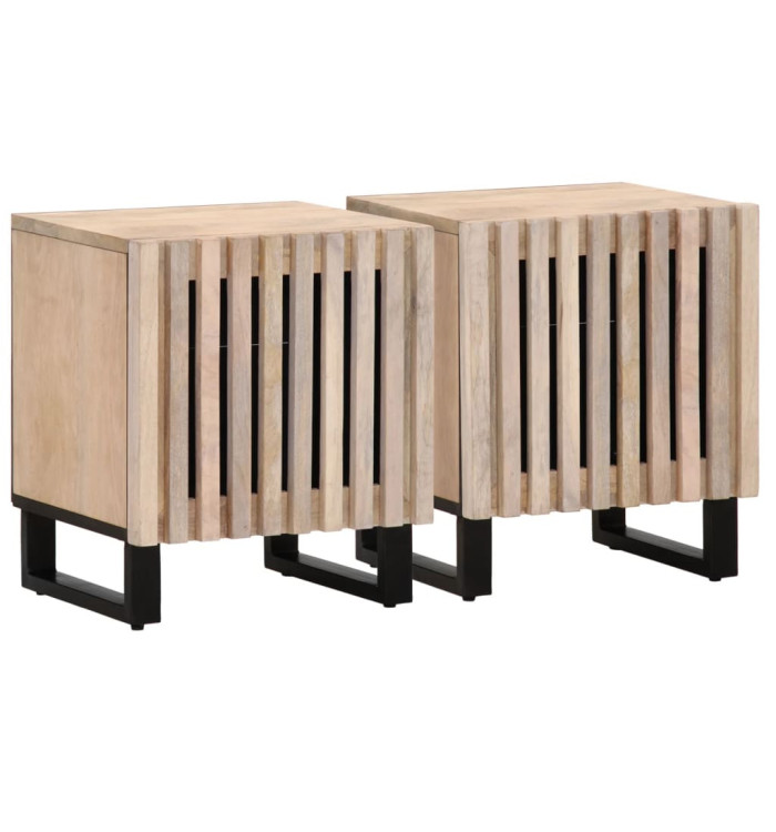 Tables de chevet 2 pcs 40x34x46 cm bois manguier massif blanchi | Mobilier & Déco