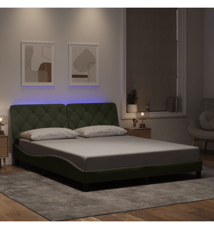 Cadre de lit avec LED sans matelas gris clair 160x200cm velours | Mobilier & Déco