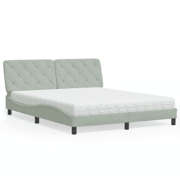 Lit avec matelas gris clair 160x200 cm velours | Mobilier & Déco