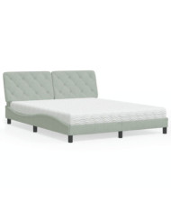 Lit avec matelas gris clair 160x200 cm velours | Mobilier & Déco