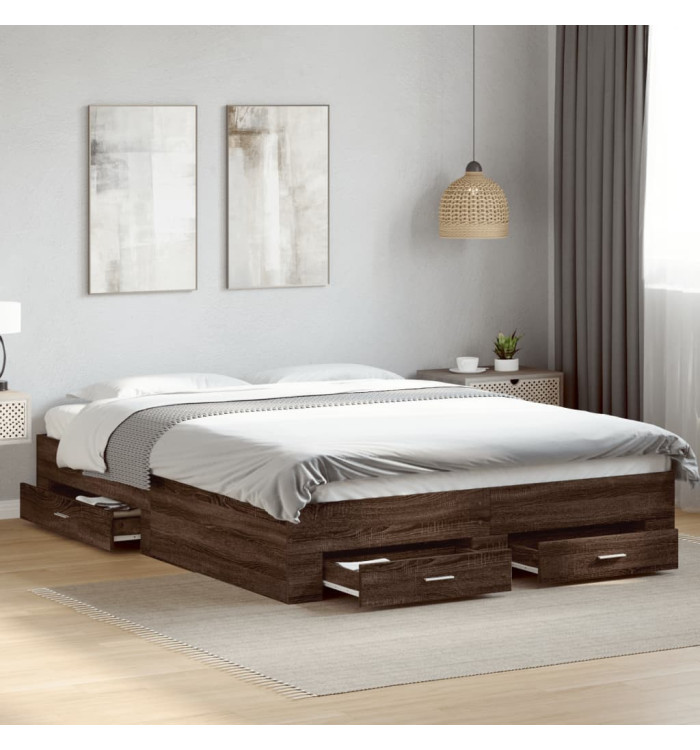 Cadre de lit avec tiroirs sans matelas chêne marron 160x200 cm | Mobilier & Déco