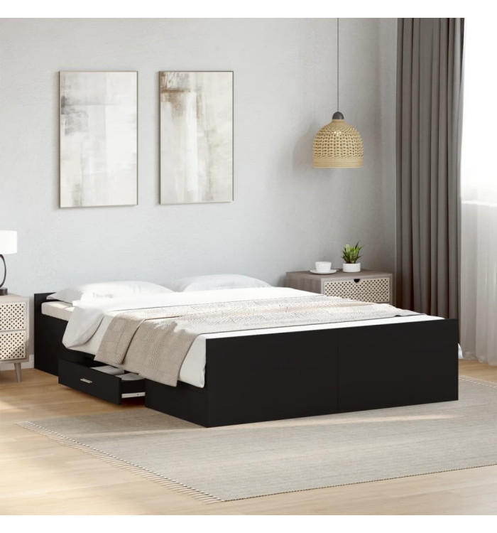 Cadre de lit avec tiroirs sans matelas noir 135x190 cm | Mobilier & Déco