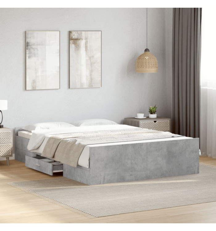 Cadre de lit avec tiroirs sans matelas gris béton 120x200 cm | Mobilier & Déco