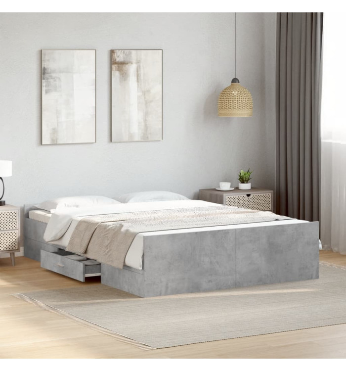Cadre de lit avec tiroirs sans matelas gris béton 135x190 cm | Mobilier & Déco