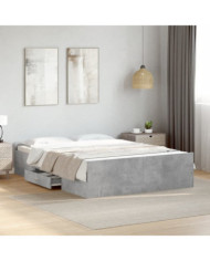 Cadre de lit avec tiroirs sans matelas gris béton 135x190 cm | Mobilier & Déco
