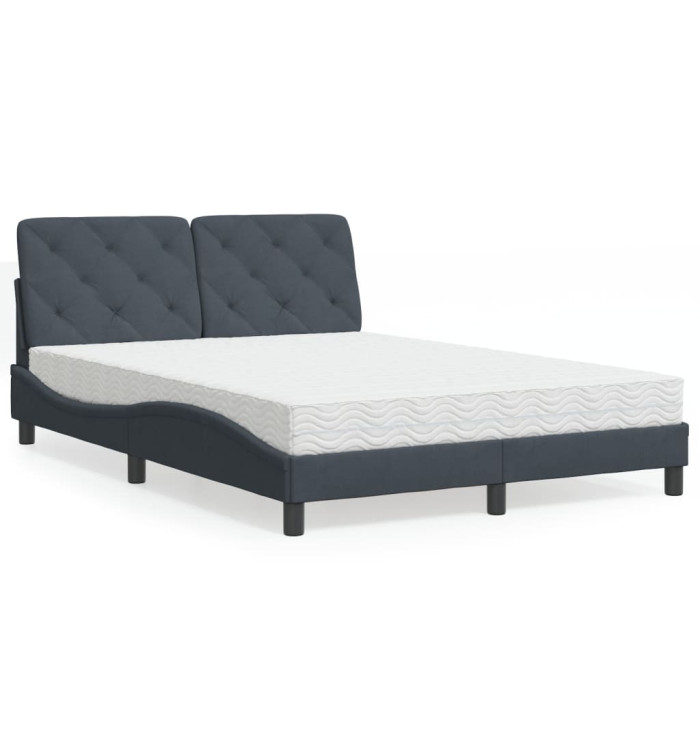 Lit avec matelas gris foncé 140x190 cm velours | Mobilier & Déco