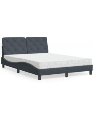 Lit avec matelas gris foncé 140x190 cm velours | Mobilier & Déco