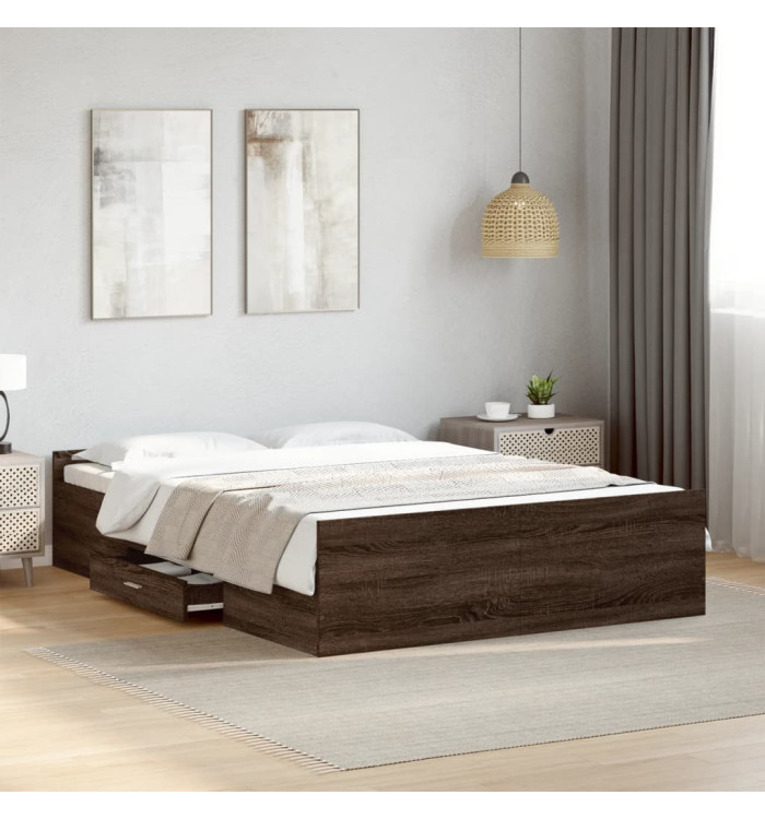 Cadre de lit avec tiroirs sans matelas chêne marron 135x190 cm | Mobilier & Déco