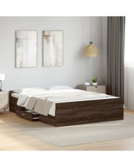 Cadre de lit avec tiroirs sans matelas chêne marron 135x190 cm | Mobilier & Déco