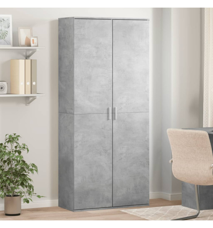 Buffet haut gris béton 80x35x180 cm bois d'ingénierie | Mobilier & Déco