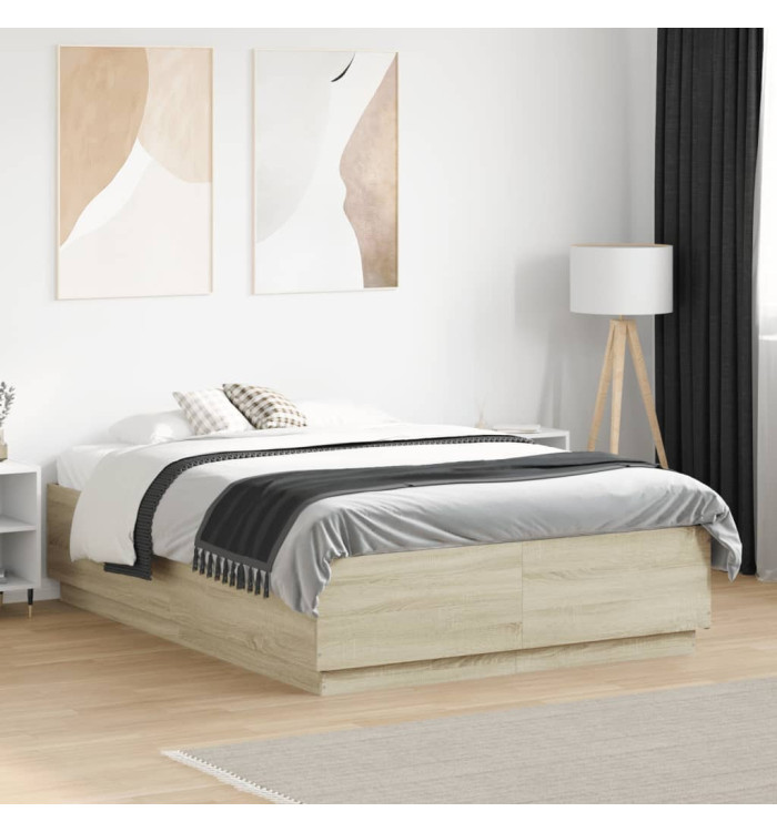 Cadre de lit avec LED sans matelas chêne sonoma 135x190 cm | Mobilier & Déco