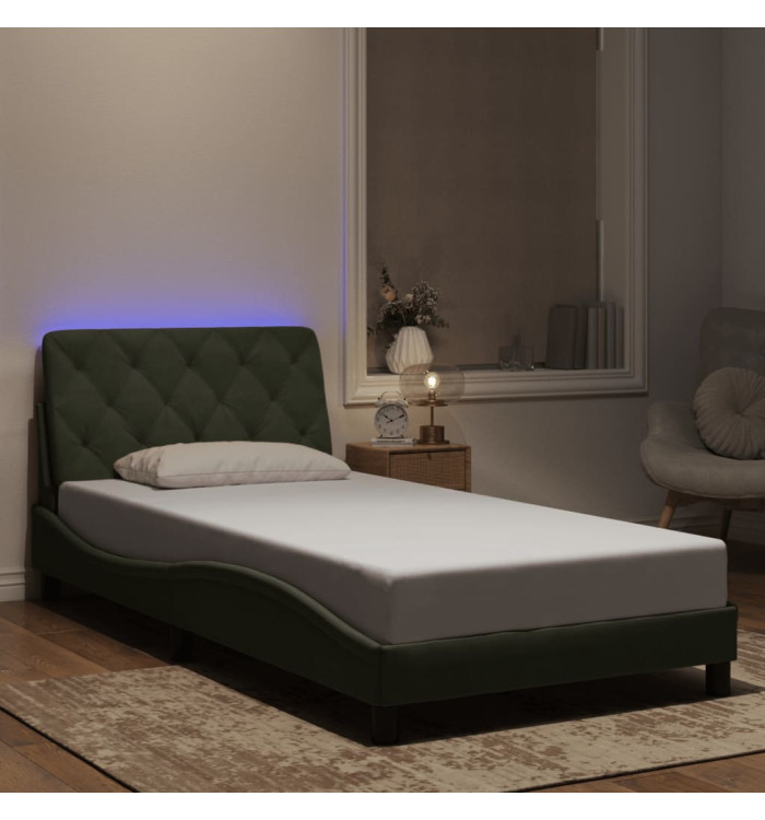 Cadre de lit avec LED sans matelas gris clair 100x200cm velours | Mobilier & Déco