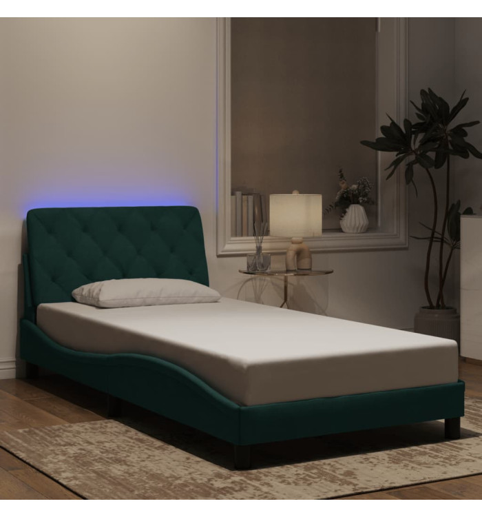Cadre de lit avec LED sans matelas vert foncé 100x200cm velours | Mobilier & Déco