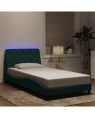 Cadre de lit avec LED sans matelas vert foncé 100x200cm velours | Mobilier & Déco