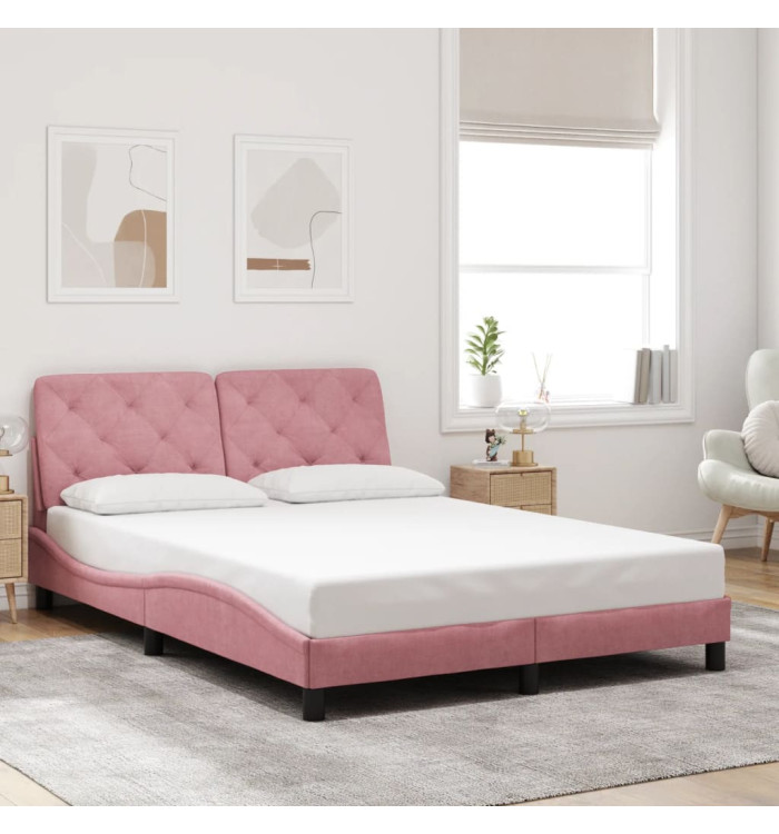 Cadre de lit sans matelas rose 140x200 cm velours | Mobilier & Déco