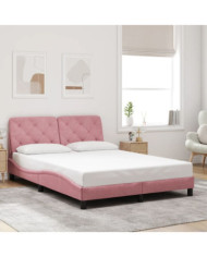 Cadre de lit sans matelas rose 140x200 cm velours | Mobilier & Déco