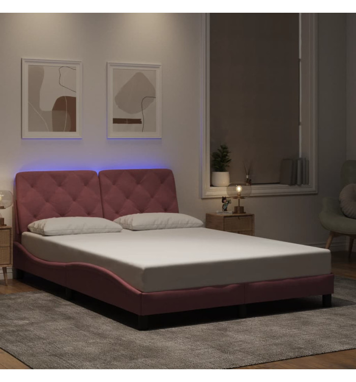 Cadre de lit avec LED sans matelas rose 140x190cm velours | Mobilier & Déco
