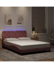 Cadre de lit avec LED sans matelas rose 140x190cm velours | Mobilier & Déco