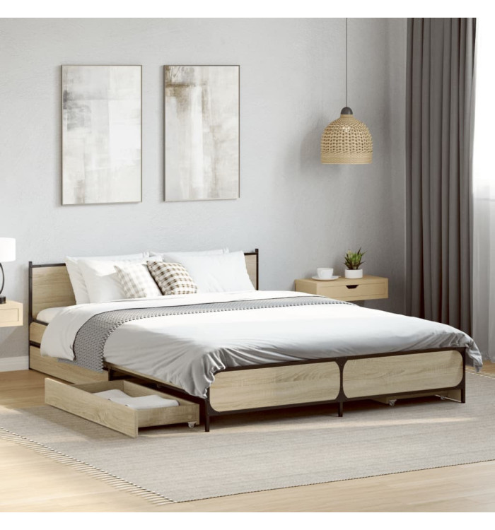 Cadre de lit avec tiroirs sans matelas chêne sonoma 120x190 cm | Mobilier & Déco
