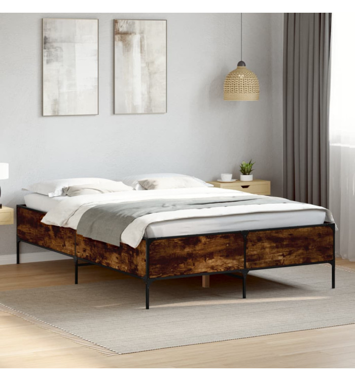 Cadre de lit sans matelas chêne fumé 135x190 cm | Mobilier & Déco