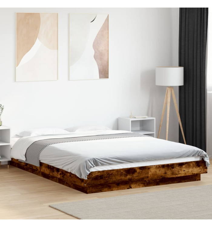 Cadre de lit sans matelas chêne fumé 135x190 cm | Mobilier & Déco
