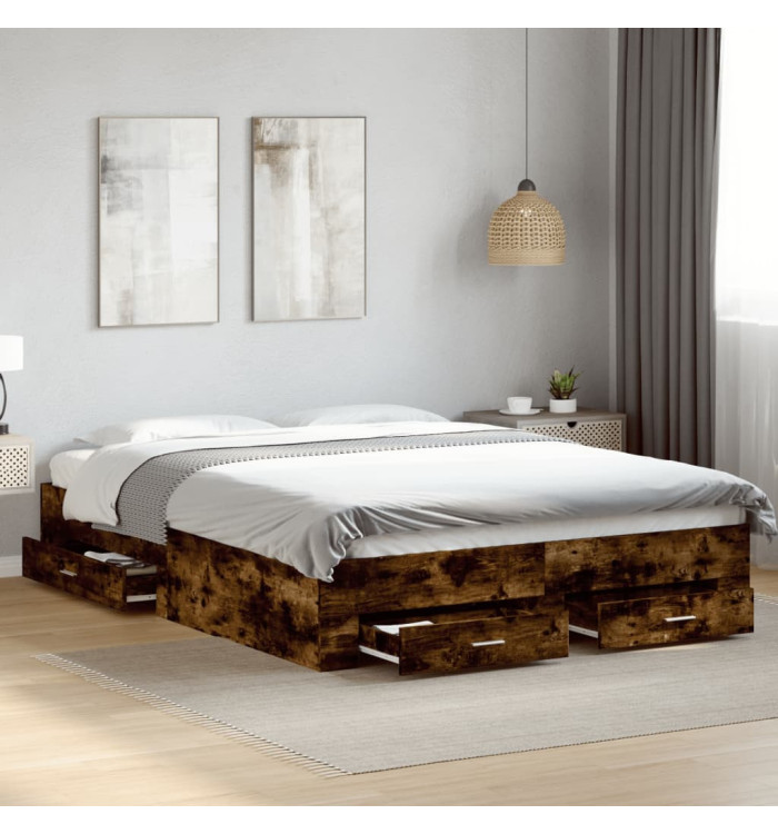 Cadre de lit avec tiroirs sans matelas chêne fumé 140x200 cm | Mobilier & Déco
