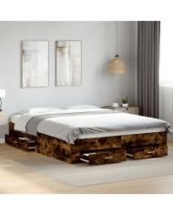 Cadre de lit avec tiroirs sans matelas chêne fumé 140x200 cm | Mobilier & Déco
