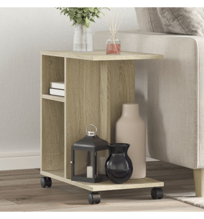 Table d'appoint avec roues chêne sonoma bois d'ingénierie | Mobilier & Déco