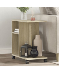 Table d'appoint avec roues chêne sonoma bois d'ingénierie | Mobilier & Déco