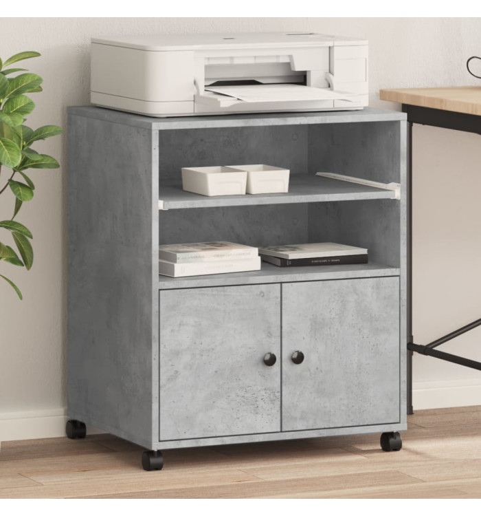 Support d'imprimante avec roulettes gris béton 60x48x74 cm | Mobilier & Déco