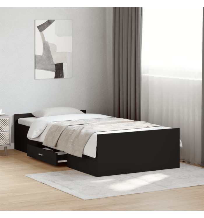 Cadre de lit avec tiroirs sans matelas noir 90x190 cm | Mobilier & Déco