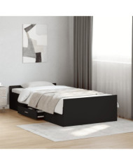 Cadre de lit avec tiroirs sans matelas noir 90x190 cm | Mobilier & Déco