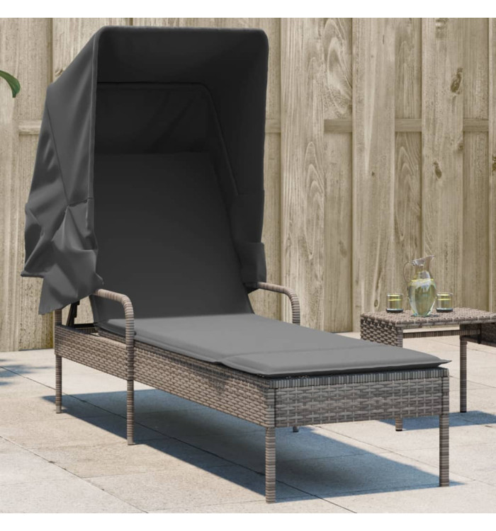 Chaise longue avec auvent gris résine tressée | Mobilier & Déco