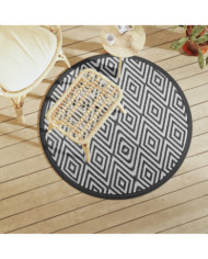 Tapis d'extérieur ARAKIL blanc et noir Ø120 cm PP | Mobilier & Déco