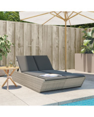 Chaise longue double avec coussins gris clair résine tressée | Mobilier & Déco