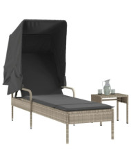Chaise longue avec auvent et table gris clair résine tressée | Mobilier & Déco