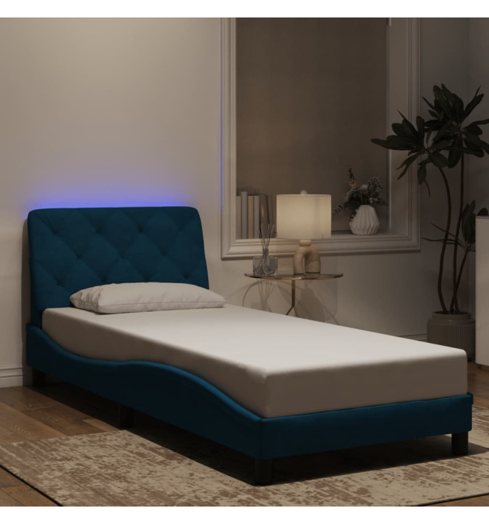 Cadre de lit avec LED sans matelas bleu 80x200 cm velours | Mobilier & Déco