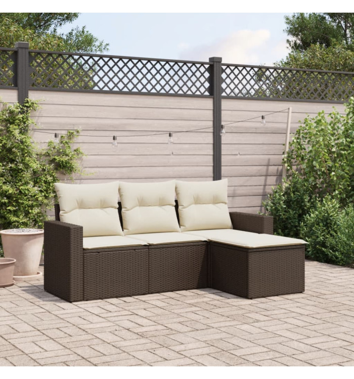 Salon de jardin 4 pcs avec coussins marron résine tressée | Mobilier & Déco