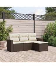 Salon de jardin 4 pcs avec coussins marron résine tressée | Mobilier & Déco