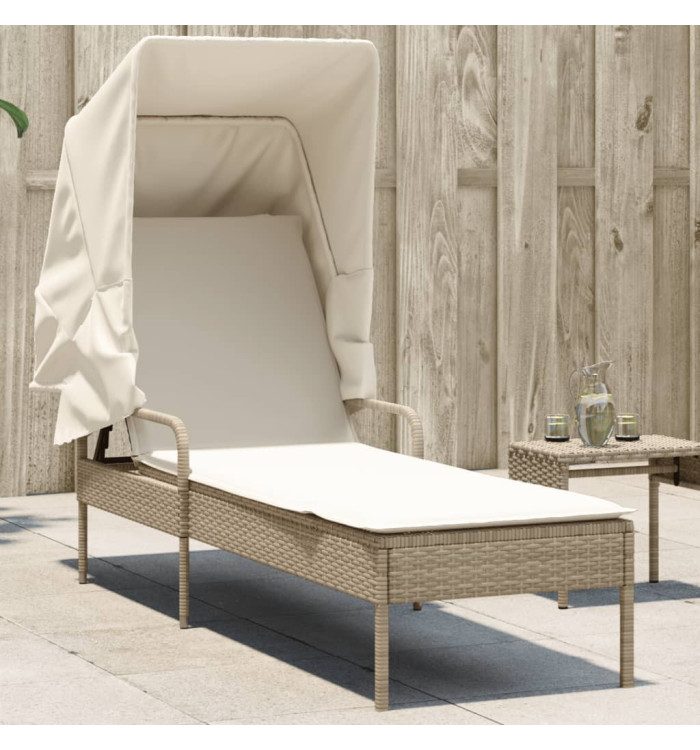 Chaise longue avec auvent beige résine tressée | Mobilier & Déco