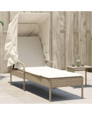 Chaise longue avec auvent beige résine tressée | Mobilier & Déco
