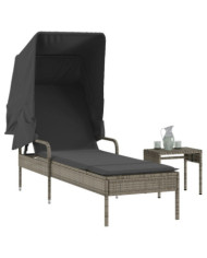 Chaise longue avec auvent et table gris résine tressée | Mobilier & Déco