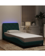 Cadre de lit avec LED sans matelas vert foncé 90x190 cm velours | Mobilier & Déco